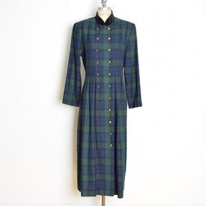 vintage 90s dress Jessica Howard navy green plaid riding academy long maxi L 14